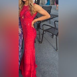 Sherri Hill Rhinestone Red Prom Dress with Cross Over | Size 0